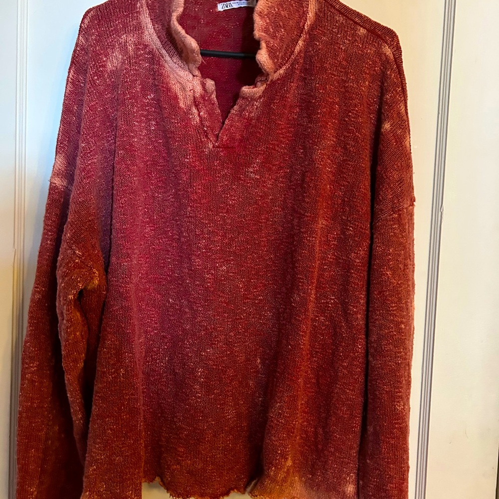Zara Mens Rust Dip Dye Cott Sweater, -l-xl